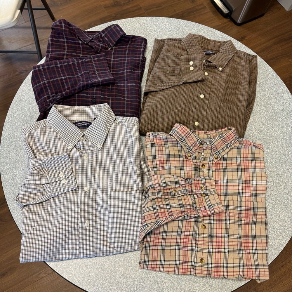 Roundtree & Yorke Lot of 4 Button Down Plaid/Checked Long Sleeve Shirts Size L